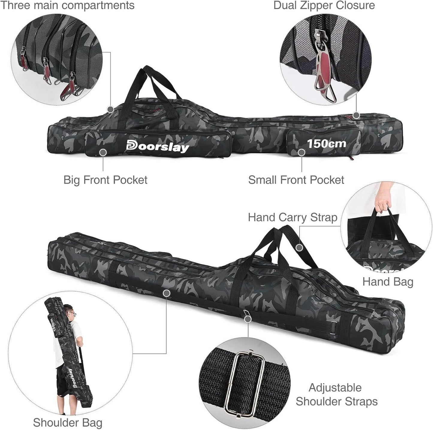 doorslay Fishing Rod Case Three Layers Fishing Rod Bag