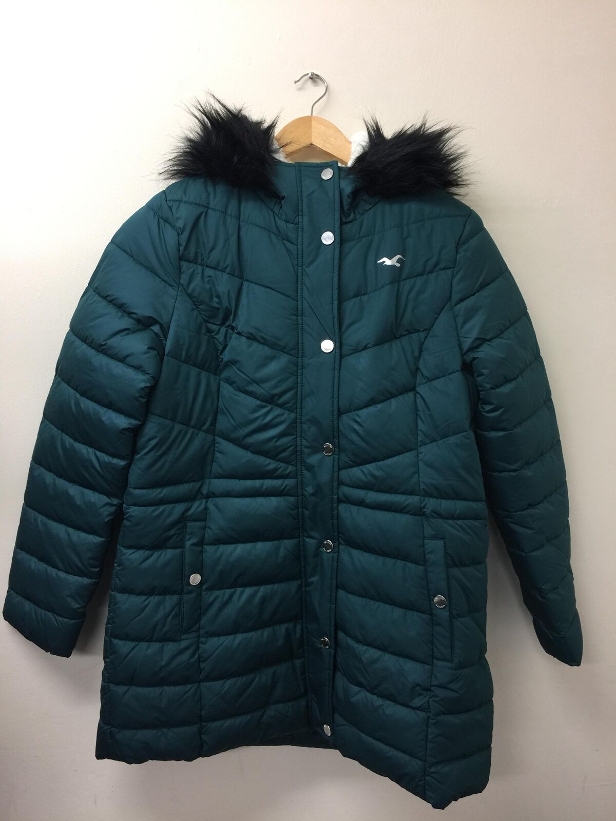 Hollister Emerald Green Puffer coat Fleece lined Large