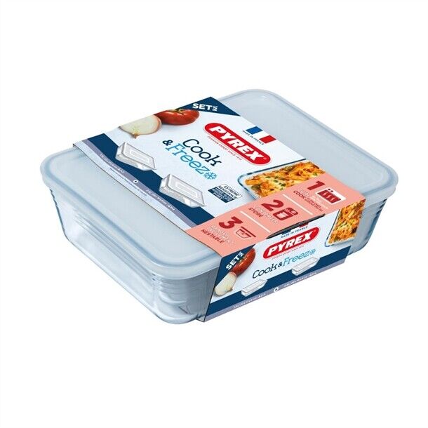PYREX COOK & FREEZE 2 PIECE RECTANGULAR STORAGE SET-1.5LT/2.6L