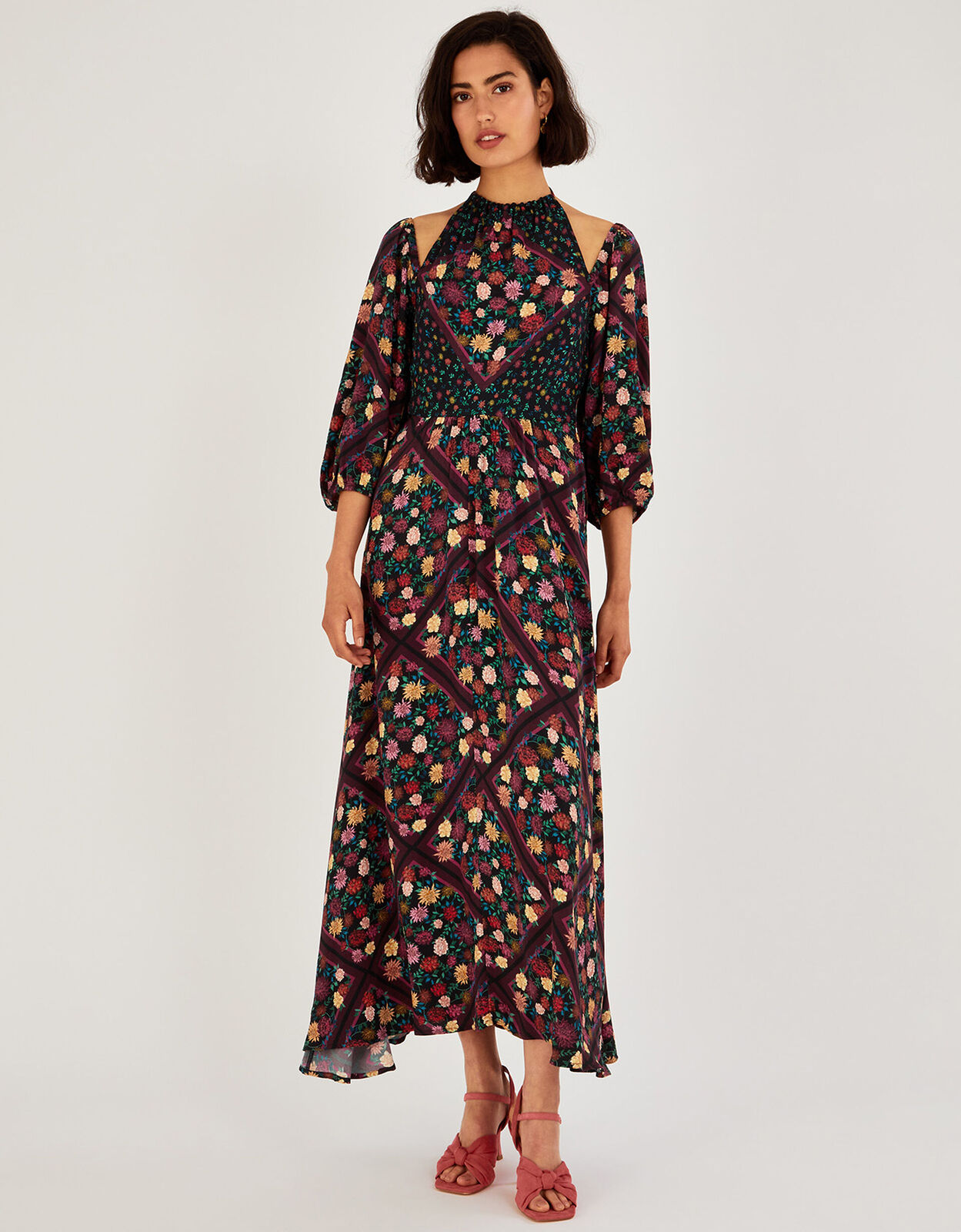 MONSOON Sanvi print midi dress in sustainable viscose blue UK20