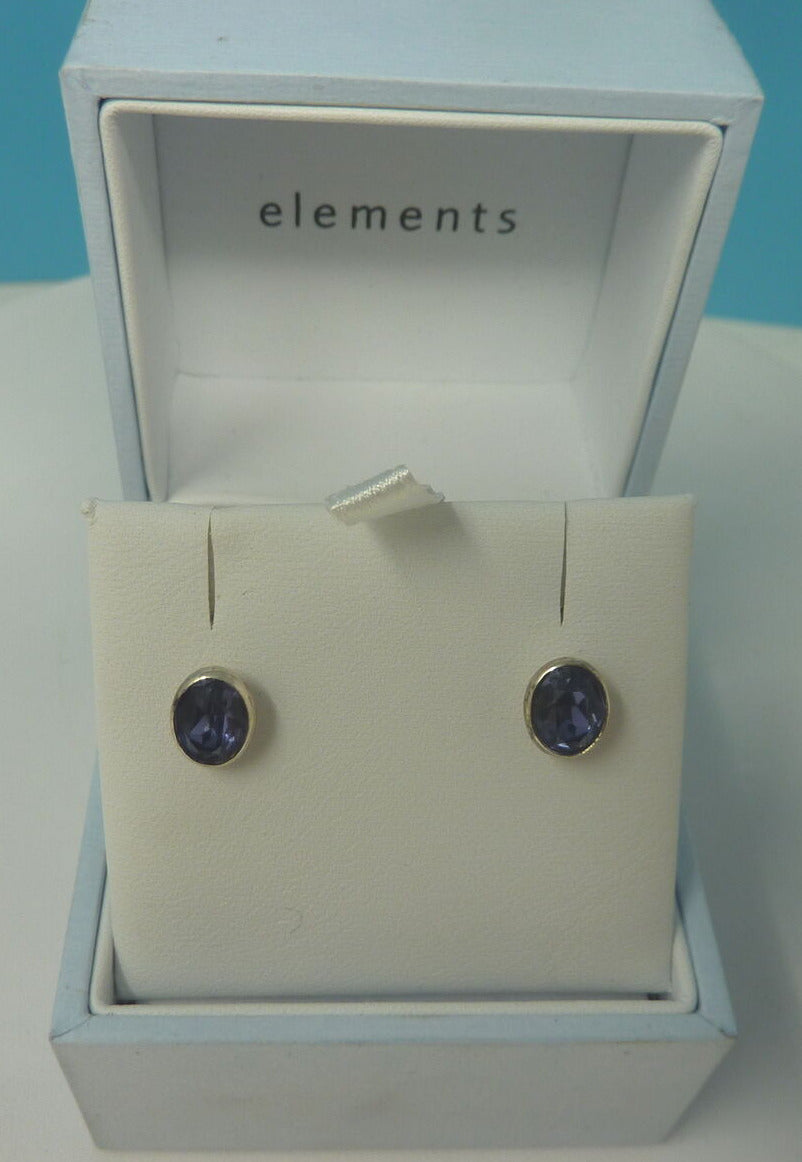 ELEMENT SILVER AMETHYST OVAL STUD EARRINGS