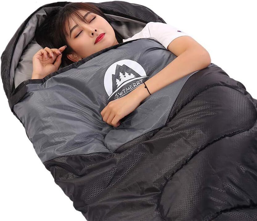 SWTMERRY SLEEPING BAG-BLACK/GREY-SINGLE 190+30X75CM