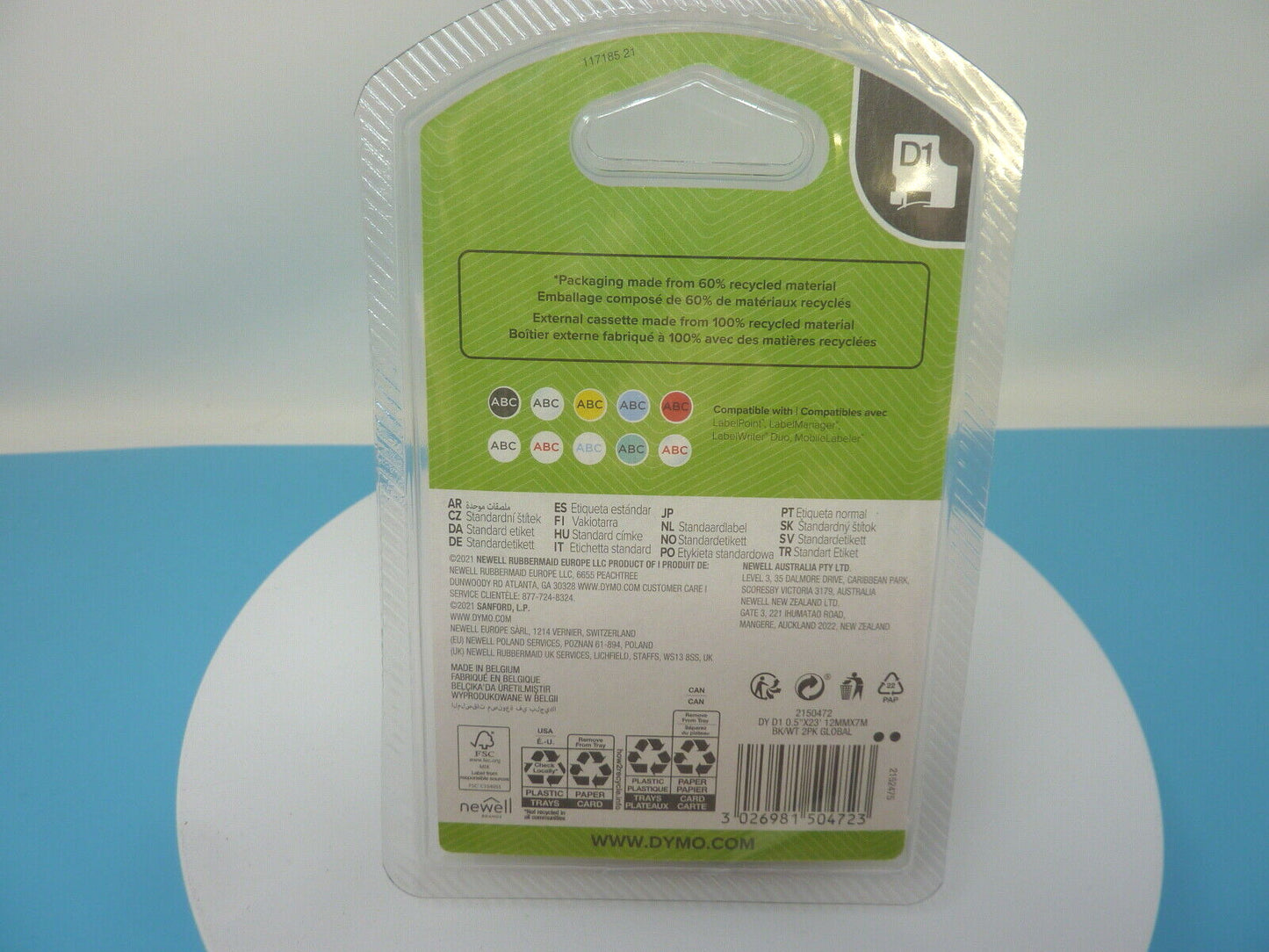 DYMO LABELLING TAPE D1 12MM X 7M -1/2IN X 23FT black/white