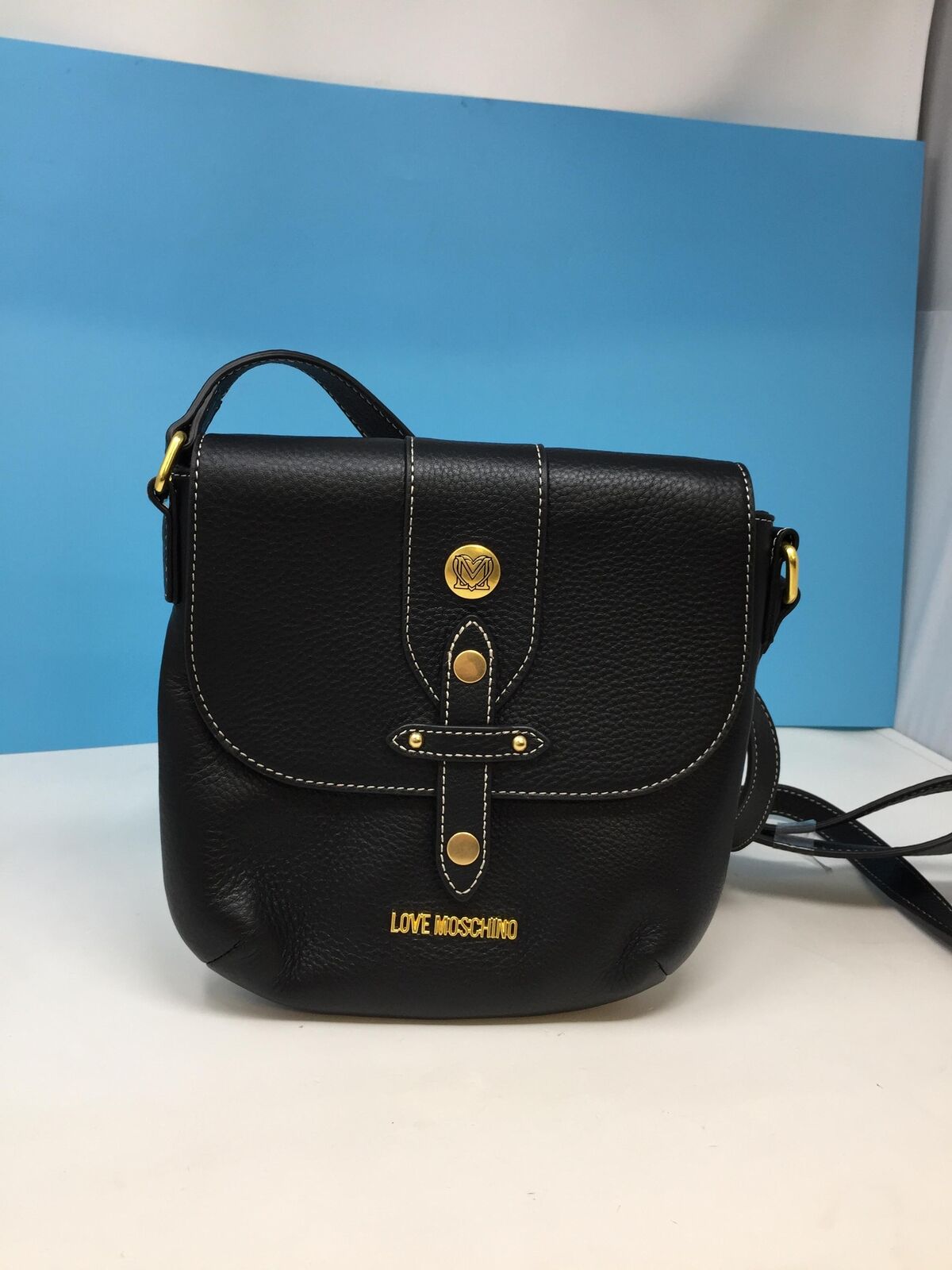 LOVE MOSCHINO WOMANS SADDLE HANDBAG REAL LEATHER