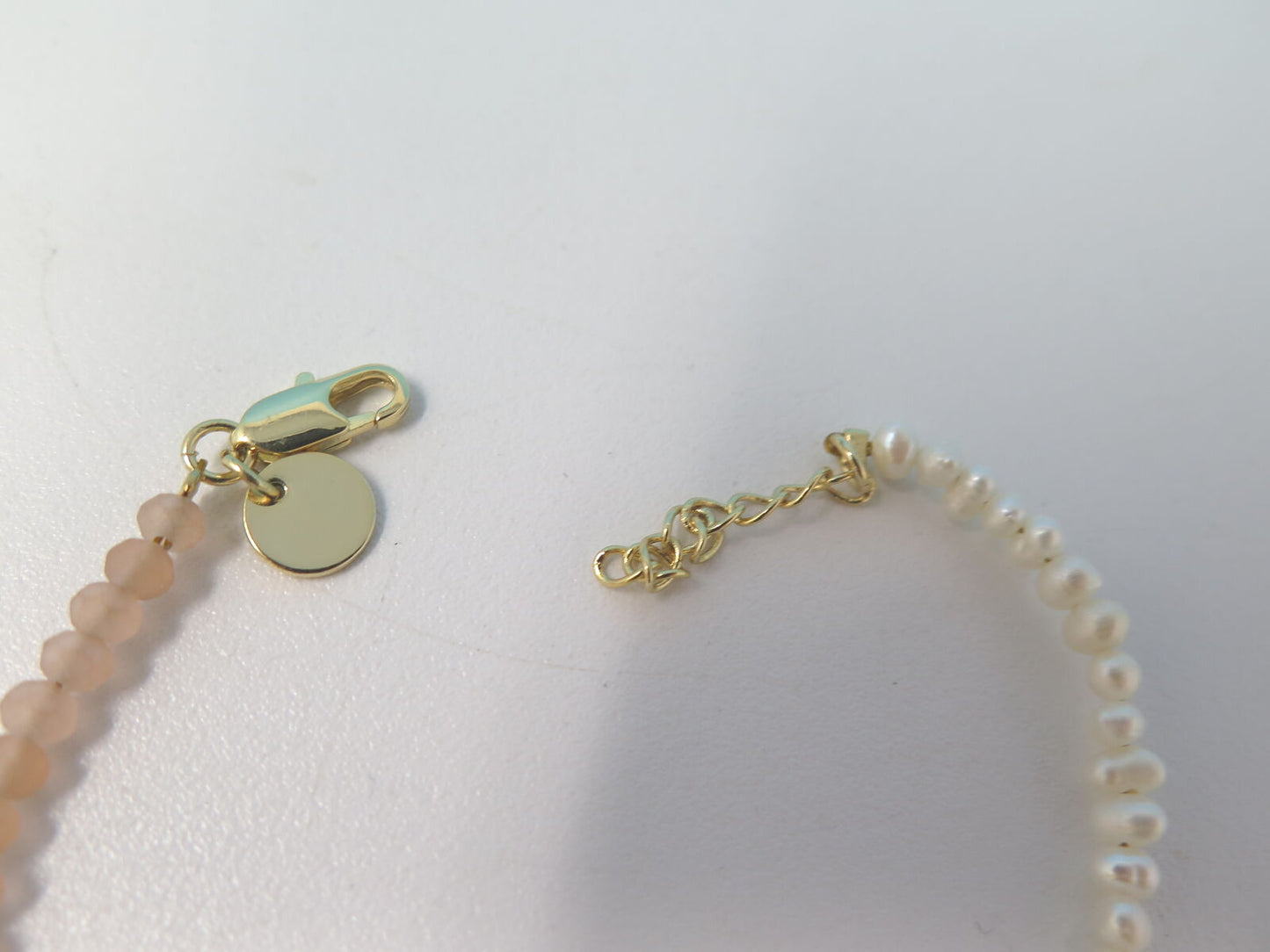 LISA ANGEL TALISMAN MOON CHARM PINK AND PEARL BEADED BRACELET IN GOLD-14CT