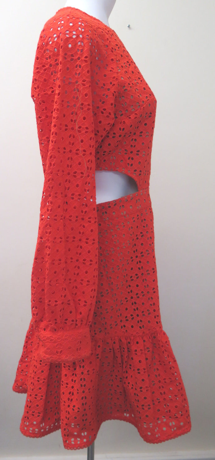 MICHAEL KORS -FLORAL EYELET CUT-OUT DRESS-ORANGE