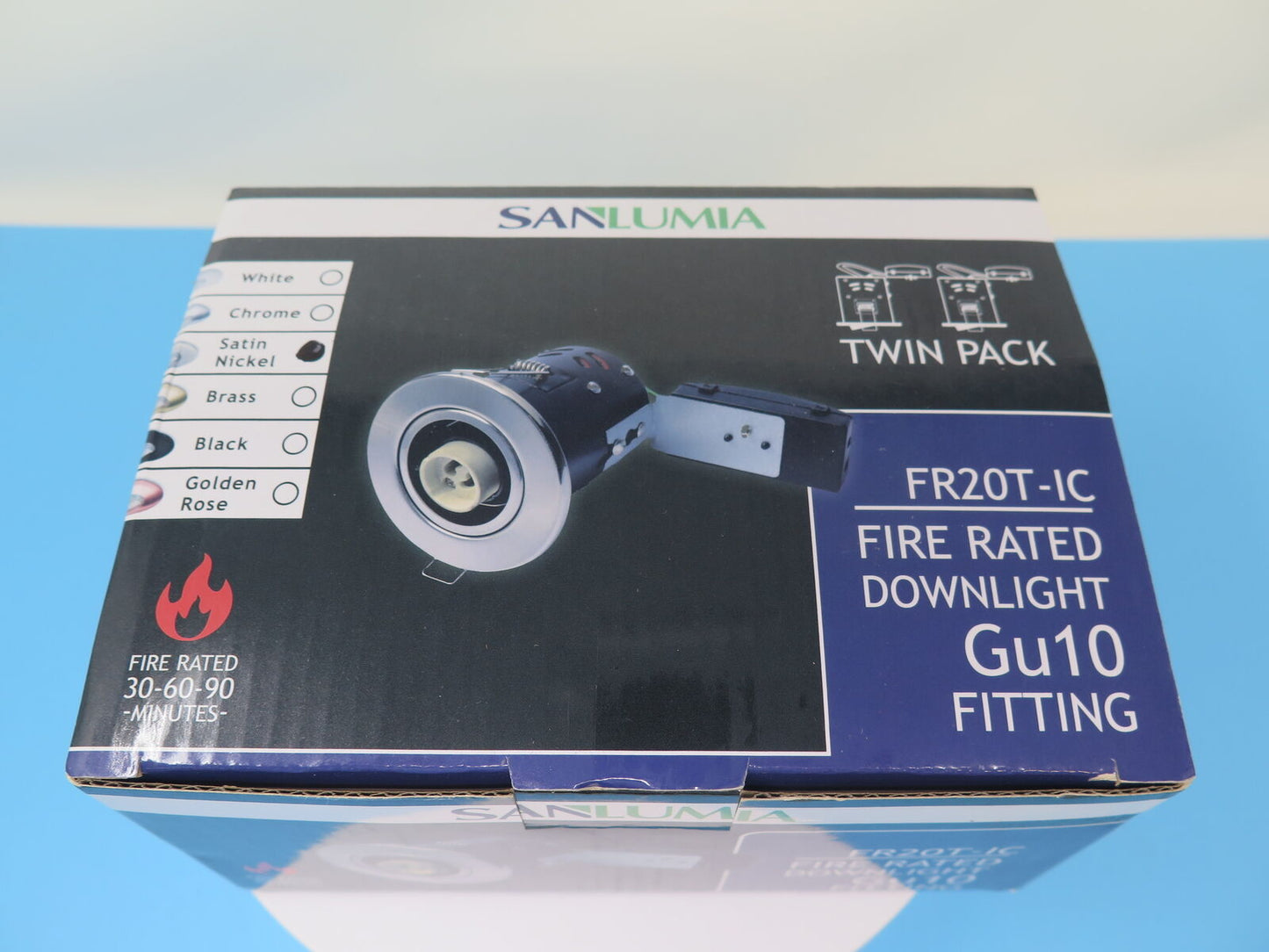 2 X SANLUMIA LED FIRE RATED DOWNLIGHT FITTING-SATIN NICKEL