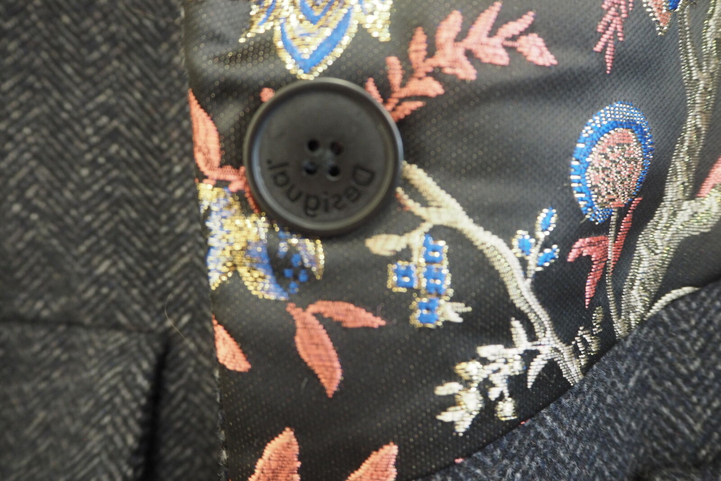 Desigual Tomichi Smart Coat with Oriental Brocade Patches SIZE 16