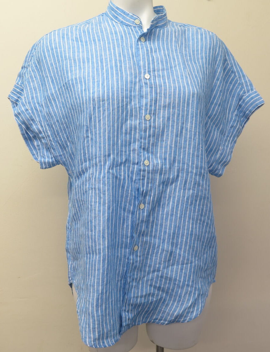 POLO RALPH LAUREN SHORT SLEEVE GRANDAD COLLAR SHIRT-SIZE2/UK6