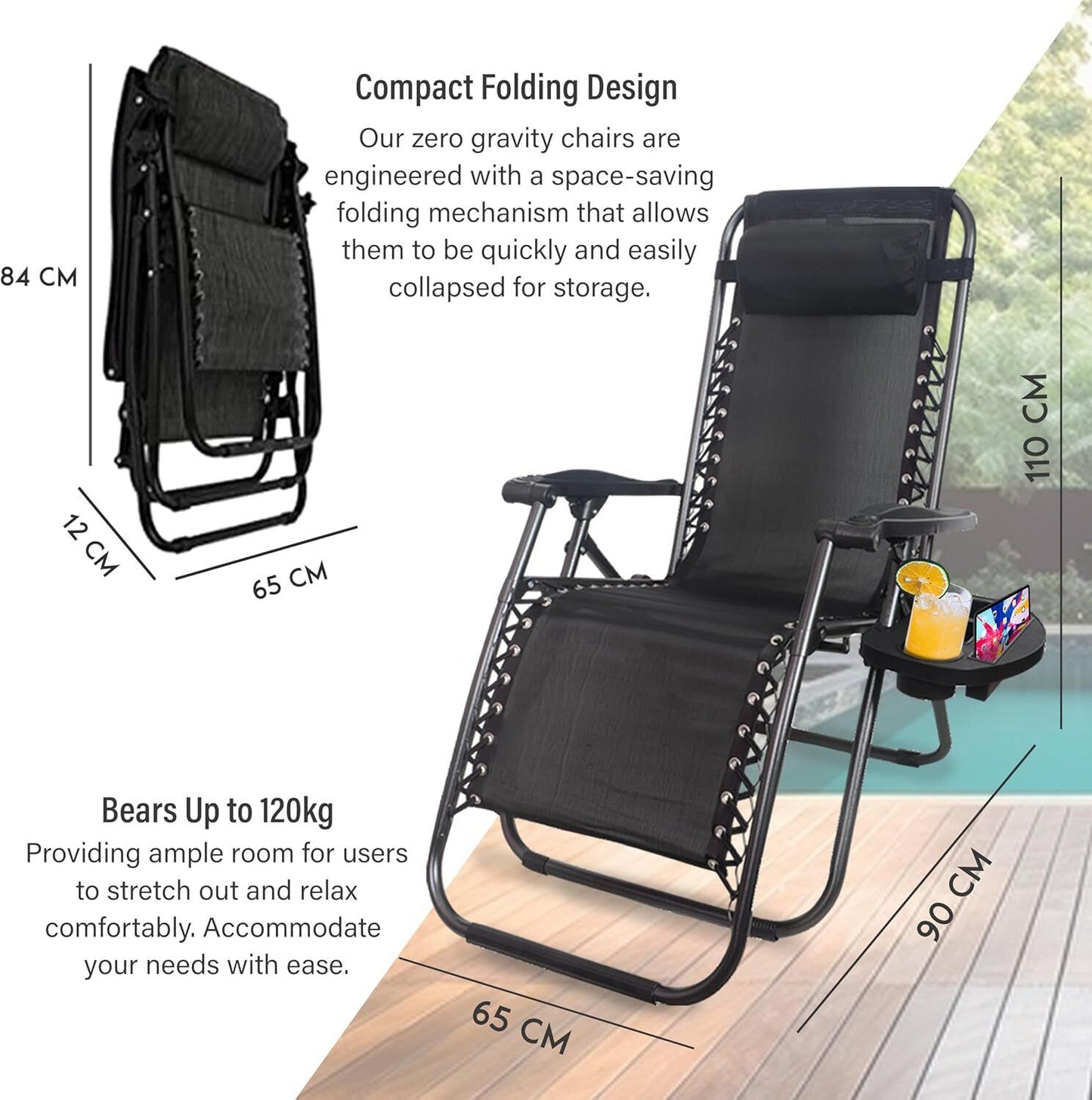 EPISENT ZERO GRAVITY CHAIR-SET OF 2 BLACK
