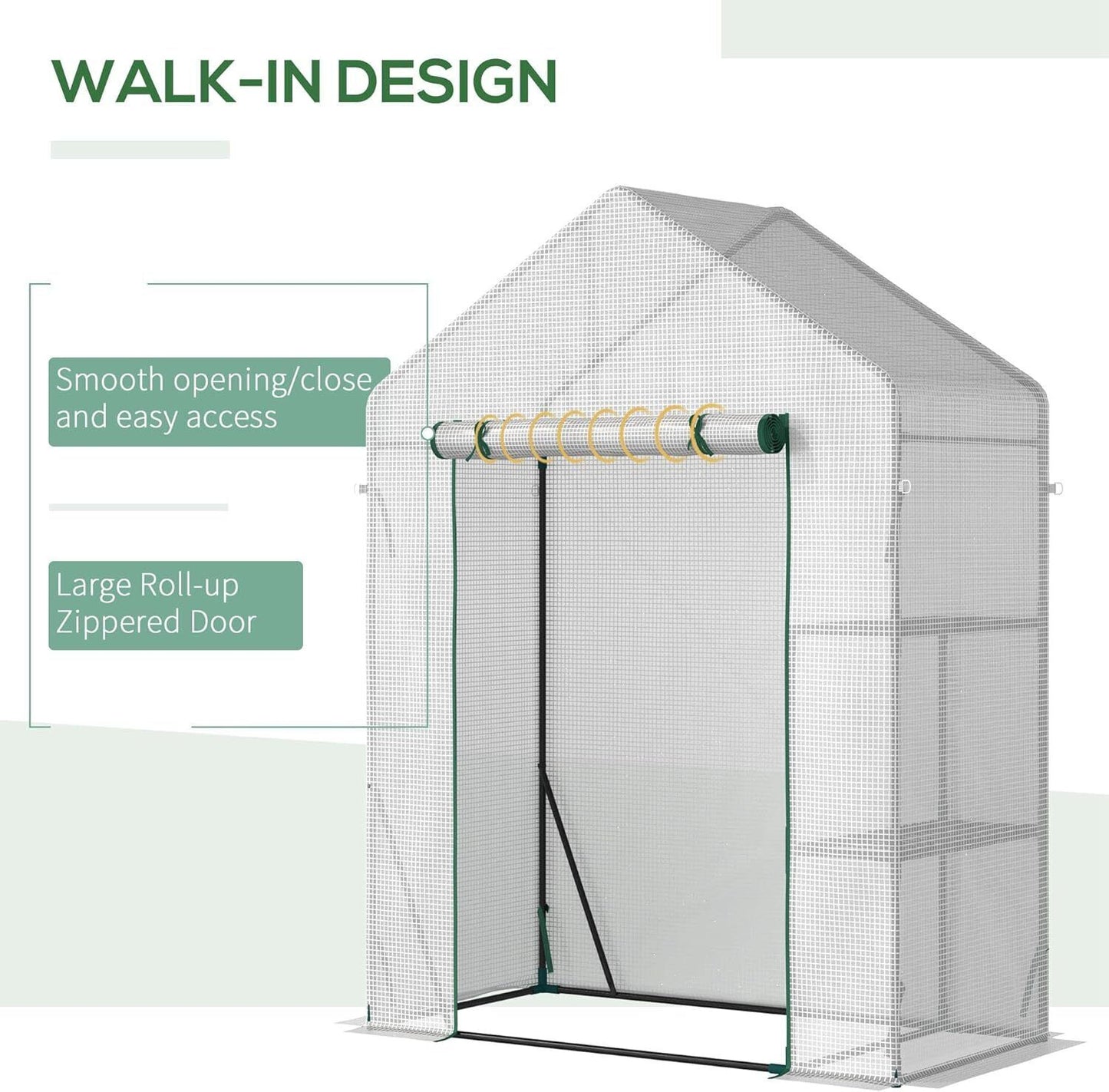 Outsunny Greenhouse for Outdoor.Roll-Up Zippered Door, PE Cover,143 x 73 x 195cm