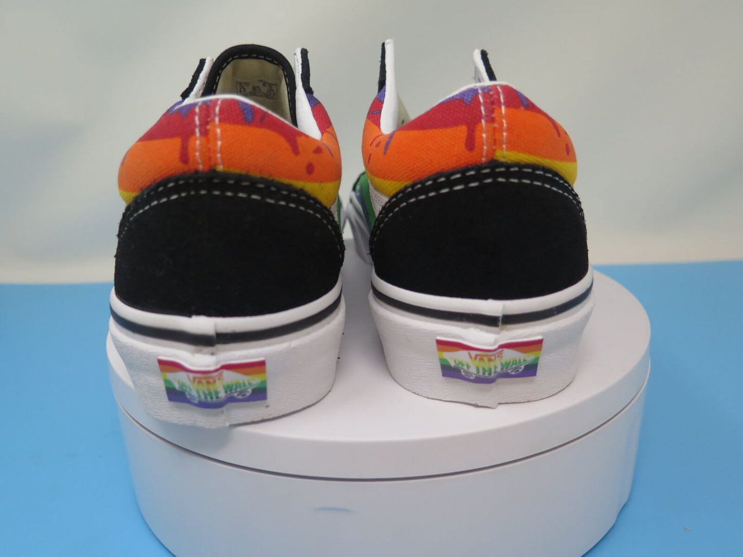 VANS WOMENS BLACK RAINBOW DRIP OLD SKOOL SHOES-UK4
