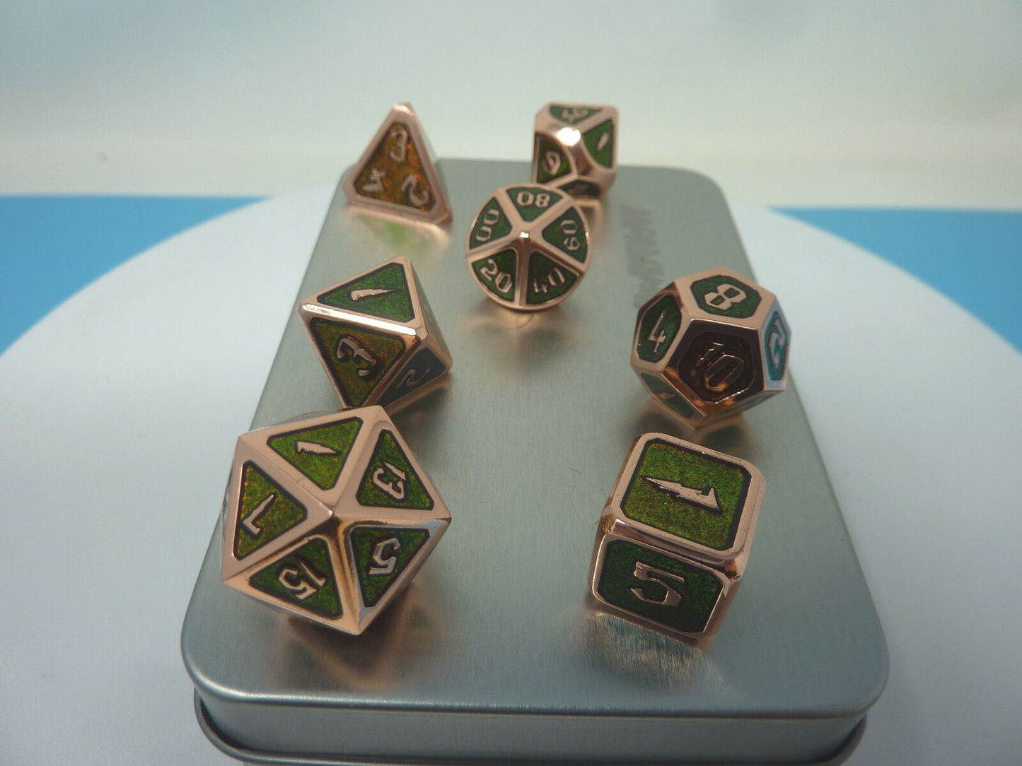 DNDWOW METAL DICE-ROSE GOLD GLITTER