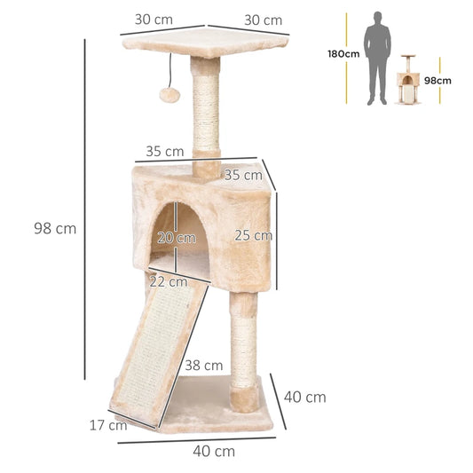 PawHut Corner Cat Tree for Indoor Cats-BEIGE