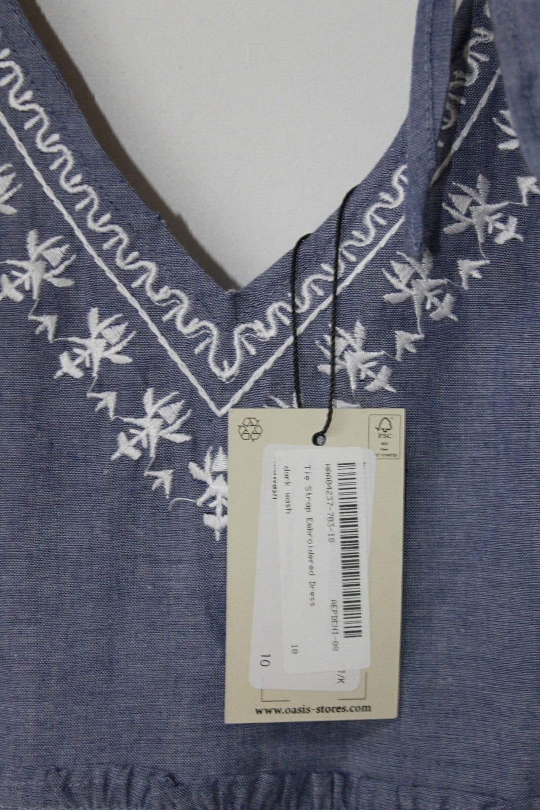 Oasis Tie Strap Embroidered Dress UK 10