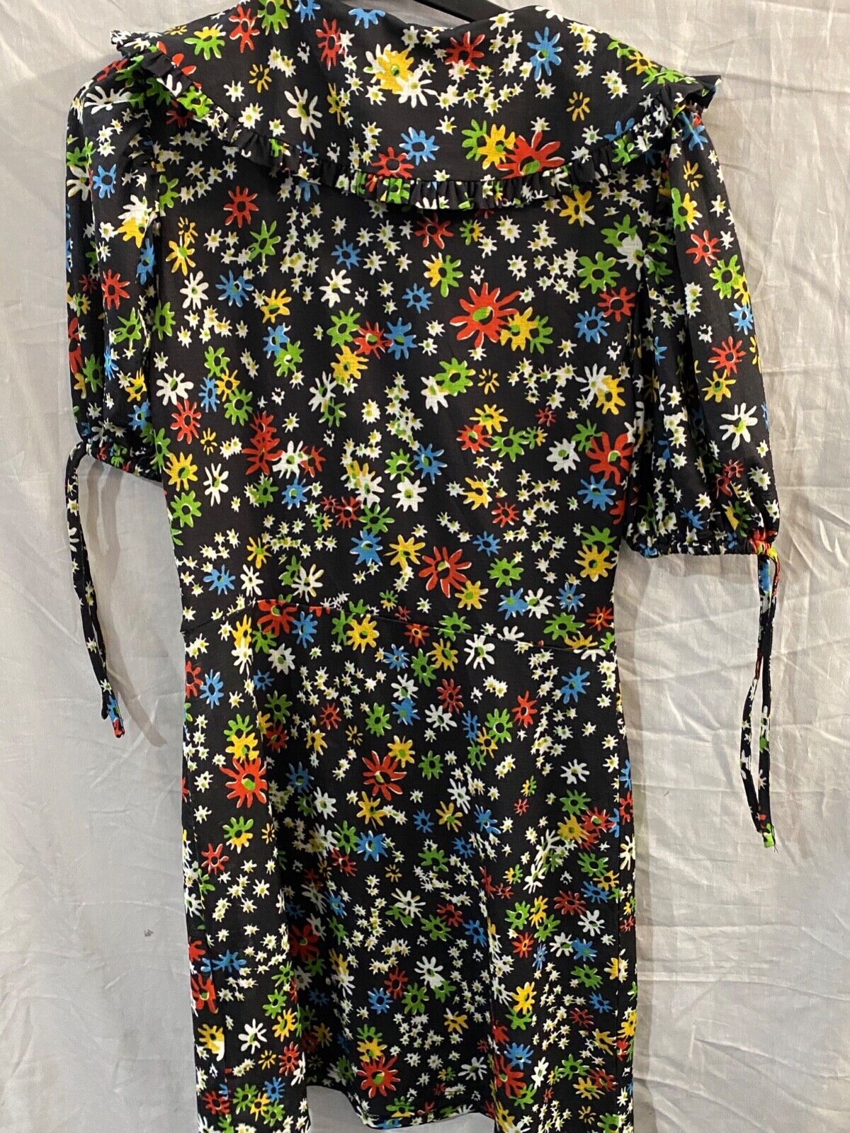 TOPSHOP Collared Tie Sleeve Mini Dress In Black Floral UK 10