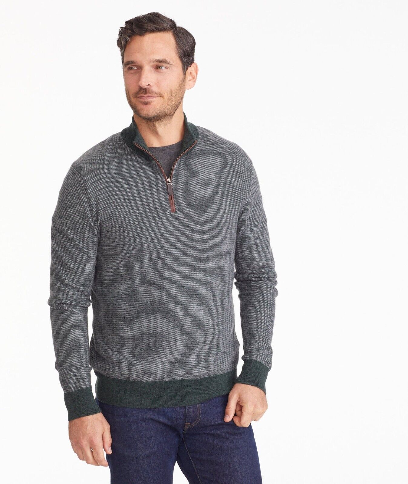 UNTUCKit Birdseye Merino Wool Quarter-Zip Sweater Deep Green XL