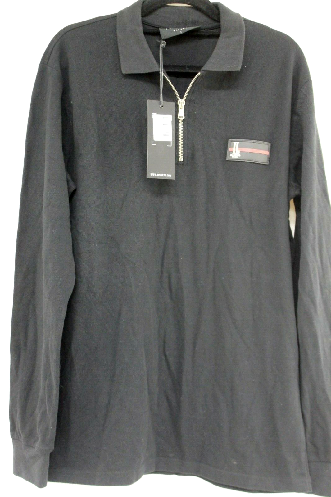 Il Sarto luxe badge long sleeve polo in black Small