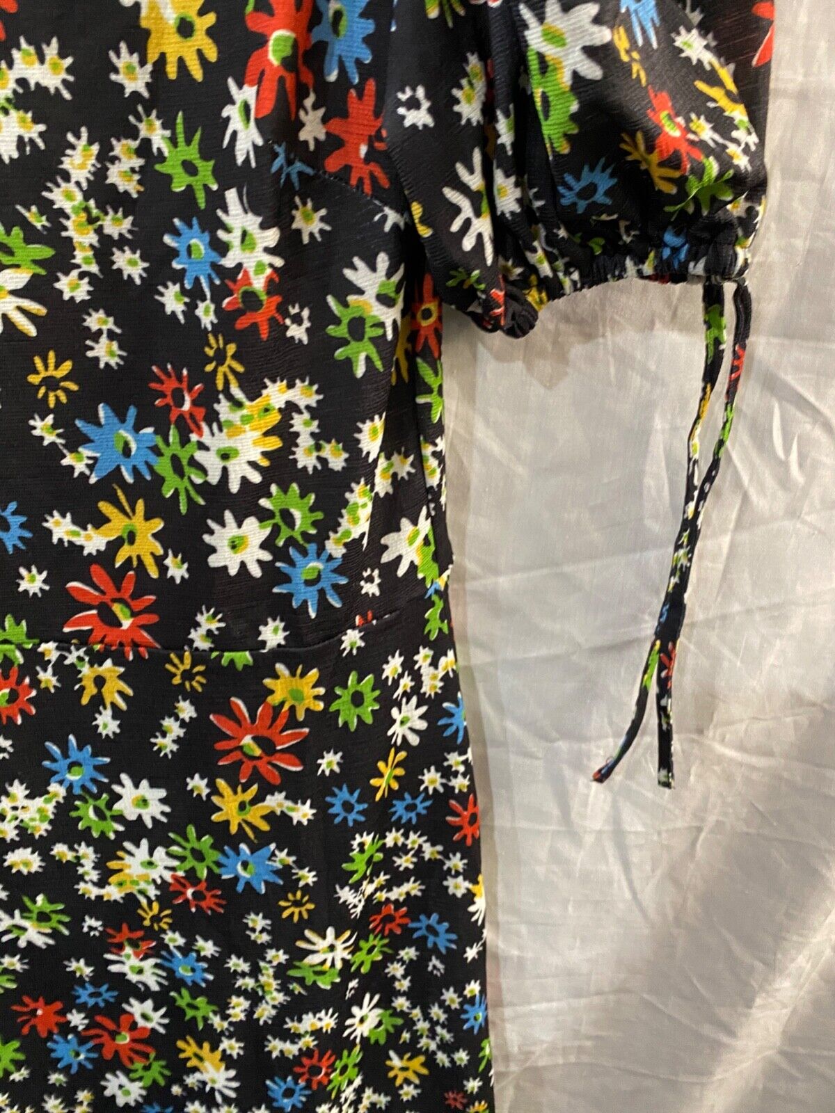 TOPSHOP Collared Tie Sleeve Mini Dress In Black Floral UK 10