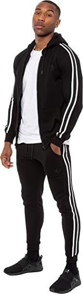 Enzo Men's Full Tracksuit Set Regular Fit Striped Casual Zip Up Hoodie Joggers S