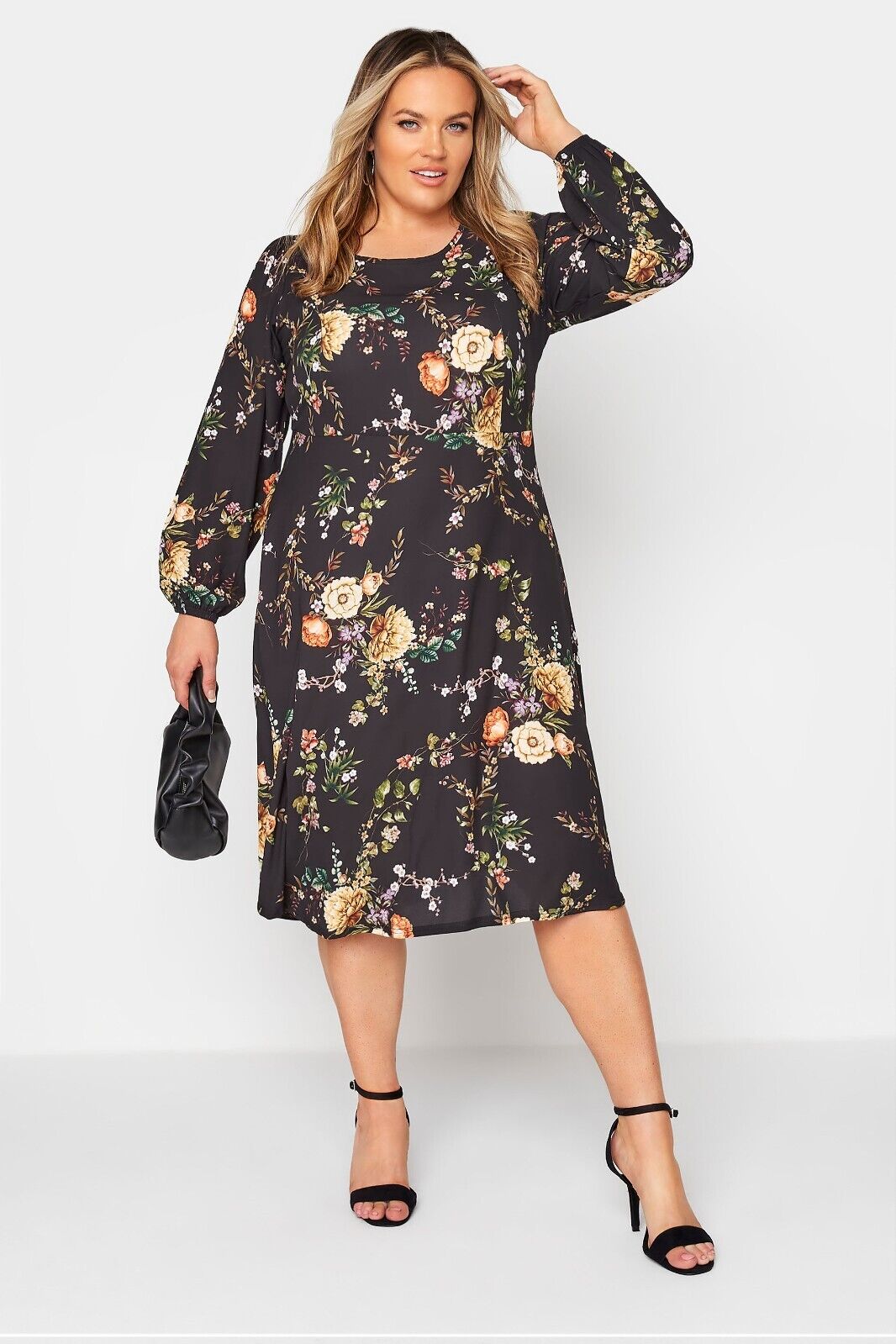 YOURS LONDON Curve Black Blossom Midi Dress