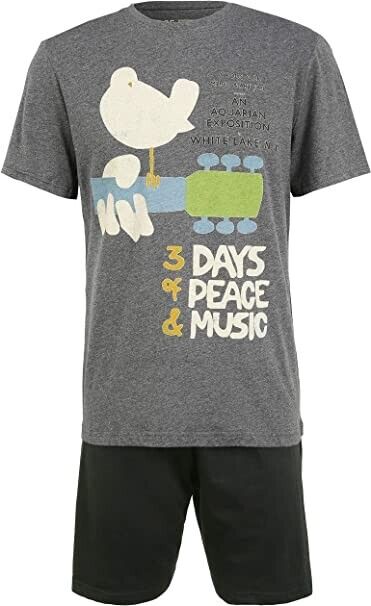Woodstock 3 Days of Peace & Music Vintage Charcoal & Black Pyjama Lounge Set XL