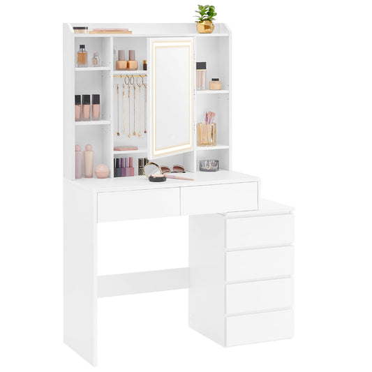 VASAGLE RDT124W01 LED Lighting Makeup Table-WHITE