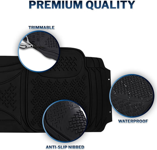 ZONETECH Heavy Duty Solid Black Rubber Floor Mat rear Universal-black