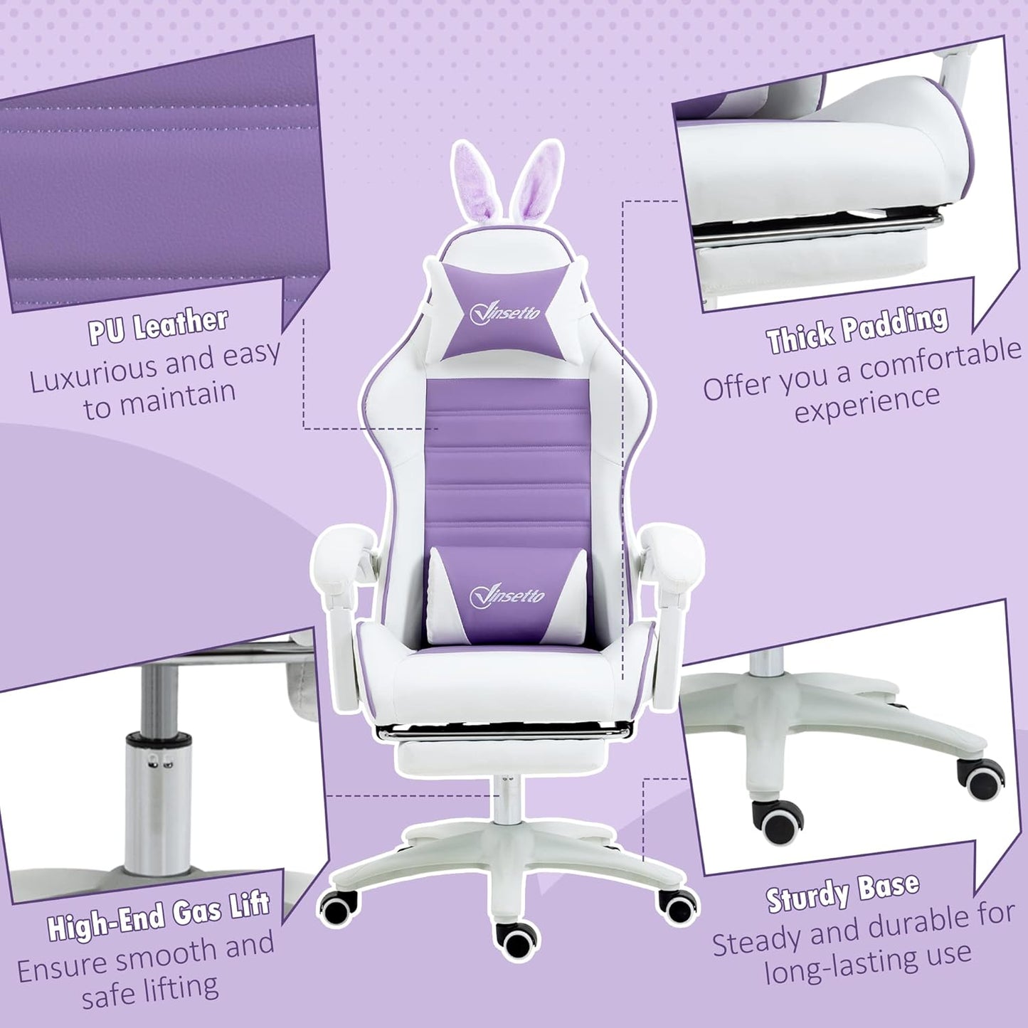 Vinsetto Reclining Racing Gaming Chair with Headrest and Lumber Support Purple