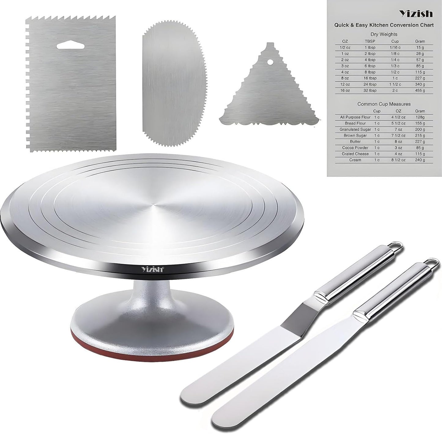 Yizish cake turntable stand with icing spreaders and scrapers