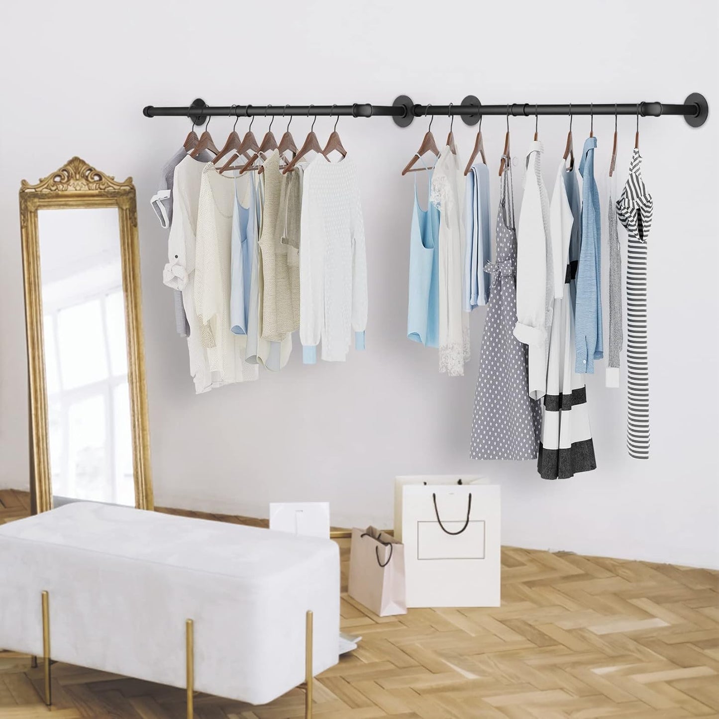 unho Industrial Pipe Metal Clothes Rail: Set of 2 Wall Mounted, Black, 92 x 25 x 8.5 cm