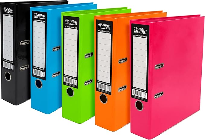 Pukka Pad, Brights A4 Lever Arch Files – 10 Pack of Assorted Colours – 70mm Spine with Customisable Label