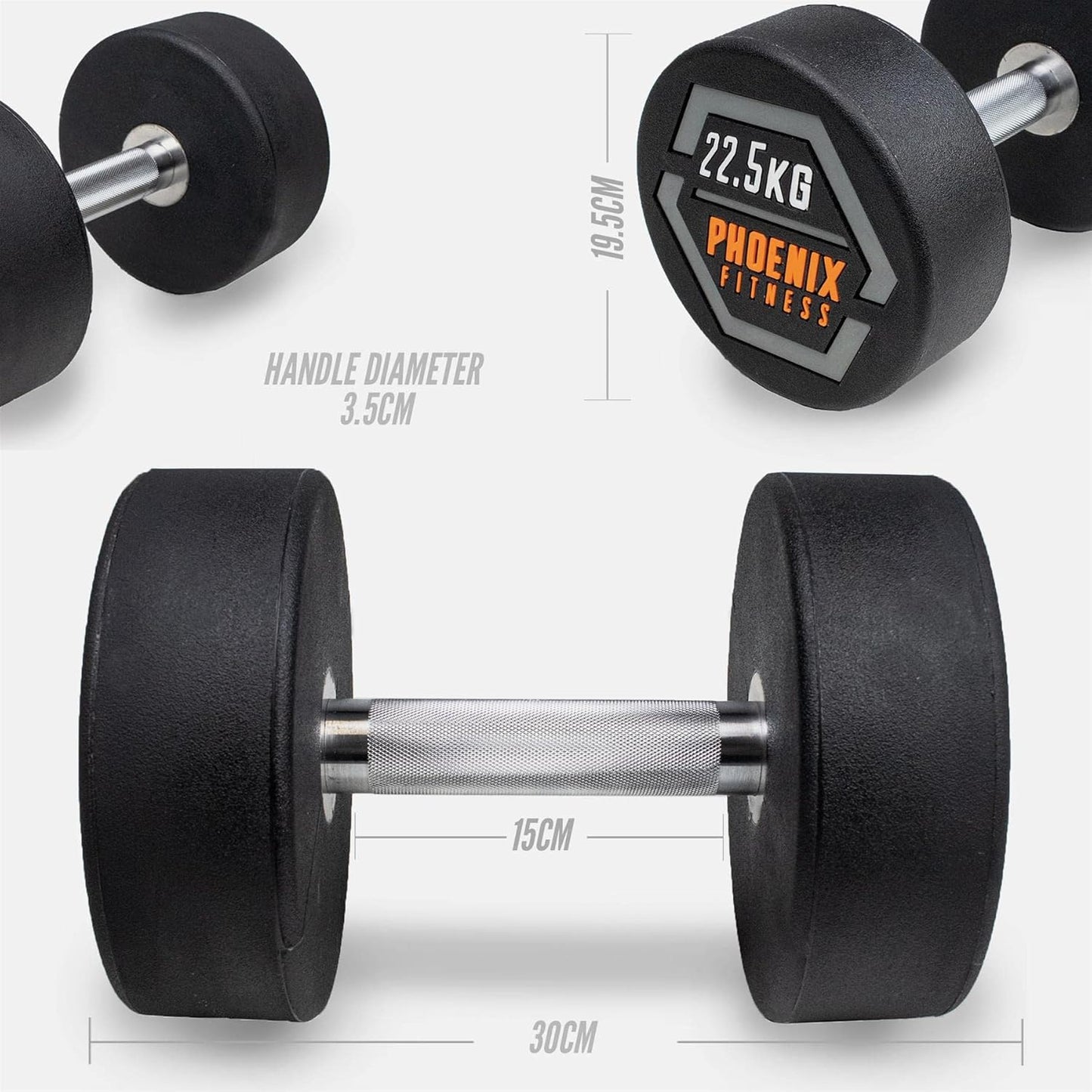 Phoenix Fitness Rubber Coated Dumbbells-22.5KGS