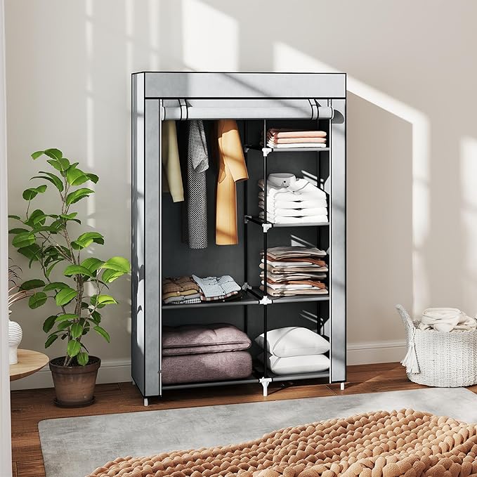 HOMCOM Fabric Wardrobe, Portable Wardrobe with 6 Shelves
