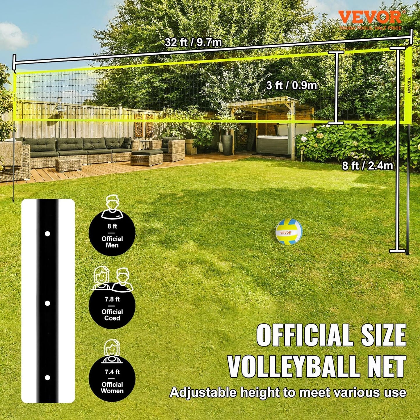 VEVOR Portable Volleyball Net System-YELLOW