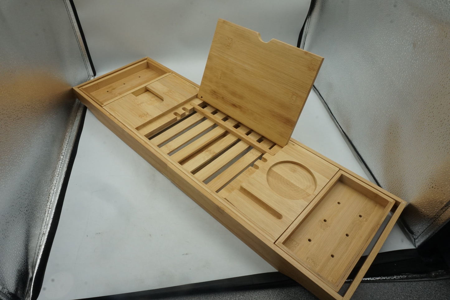 Simpa natural bamboo extendable bathtub caddie tray