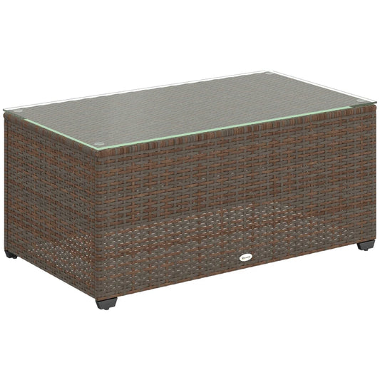 Outsunny 90 x 50cm Glass-Top Rattan Side Table - Brown 867-229V00BN