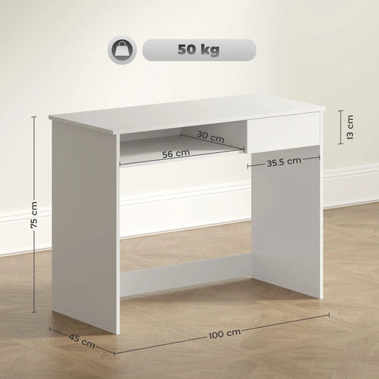 HOMCOM 100cm Compact Computer Desk-WHITE 836-410V01WT