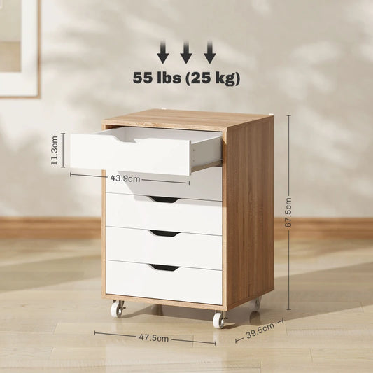 Vinsetto Five-Drawer Filing Cabinet-Oak Brown 924-045V80AK