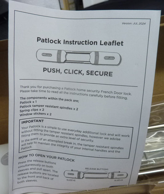Patlock Instant French Door Security Lock