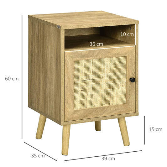 HOMCOM Bedside Table with Rattan Element-NATURAL 831-599V01ND
