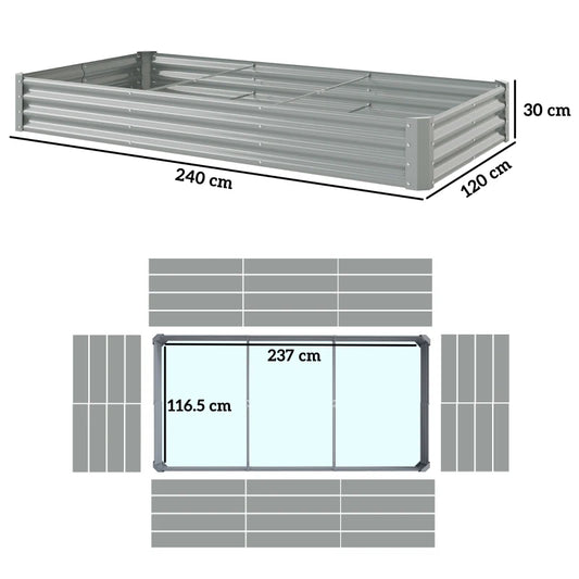 Galvanised Steel Open Planter-240 x 120cm-SILVER 84H-211V01SR