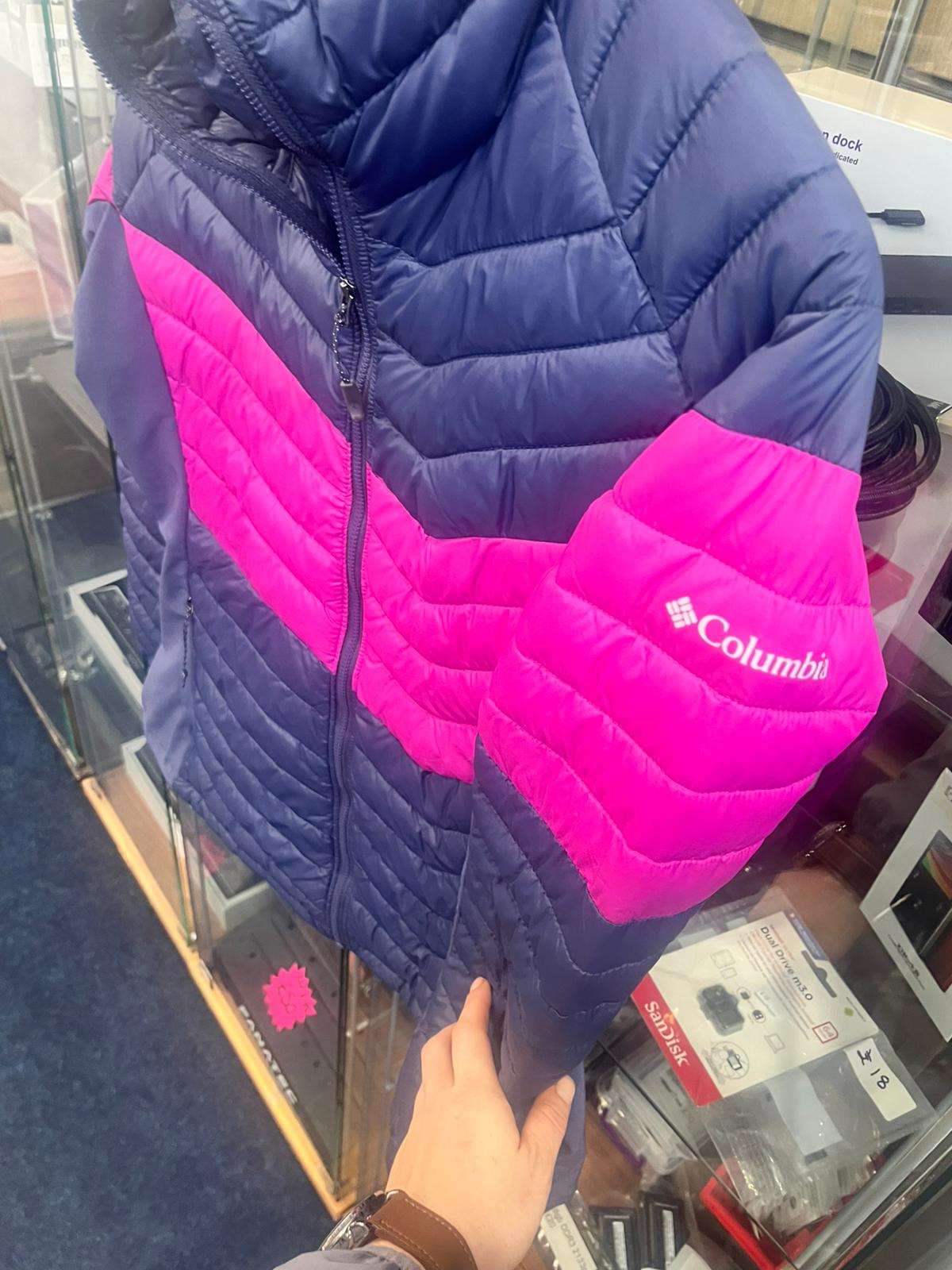 COLUMBIA WOMENS POWDER PASS LIGHTWEIGHT JACKET-LARGE-NAVY/PINK