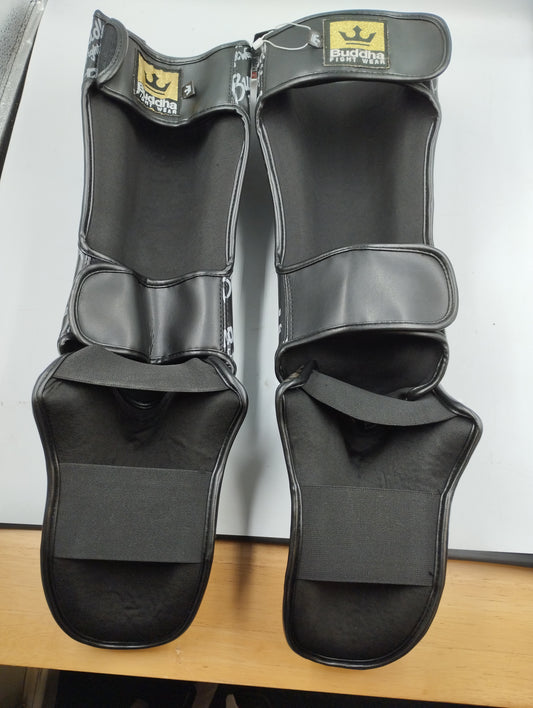 Buddha Muay Thai MMA Kick Boxing Shin Guards Top Premium Black-XL