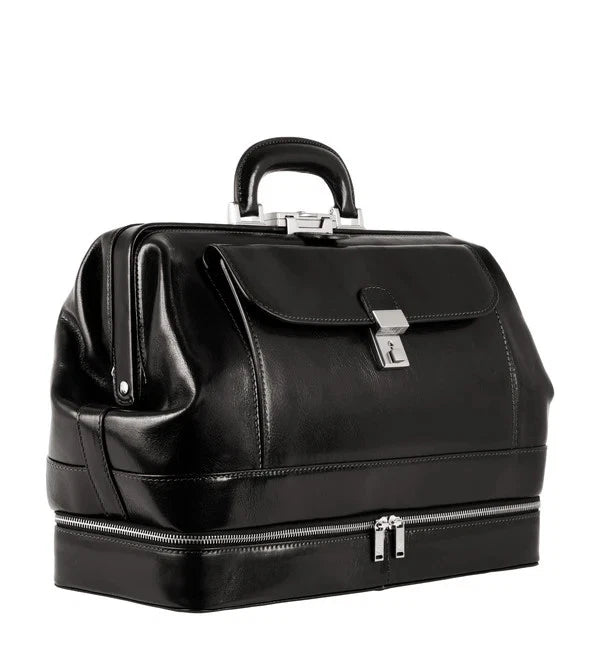 TIME RESISTANCE Large Italian Leather Doctor Bag -The Master and Margarita-BLACK