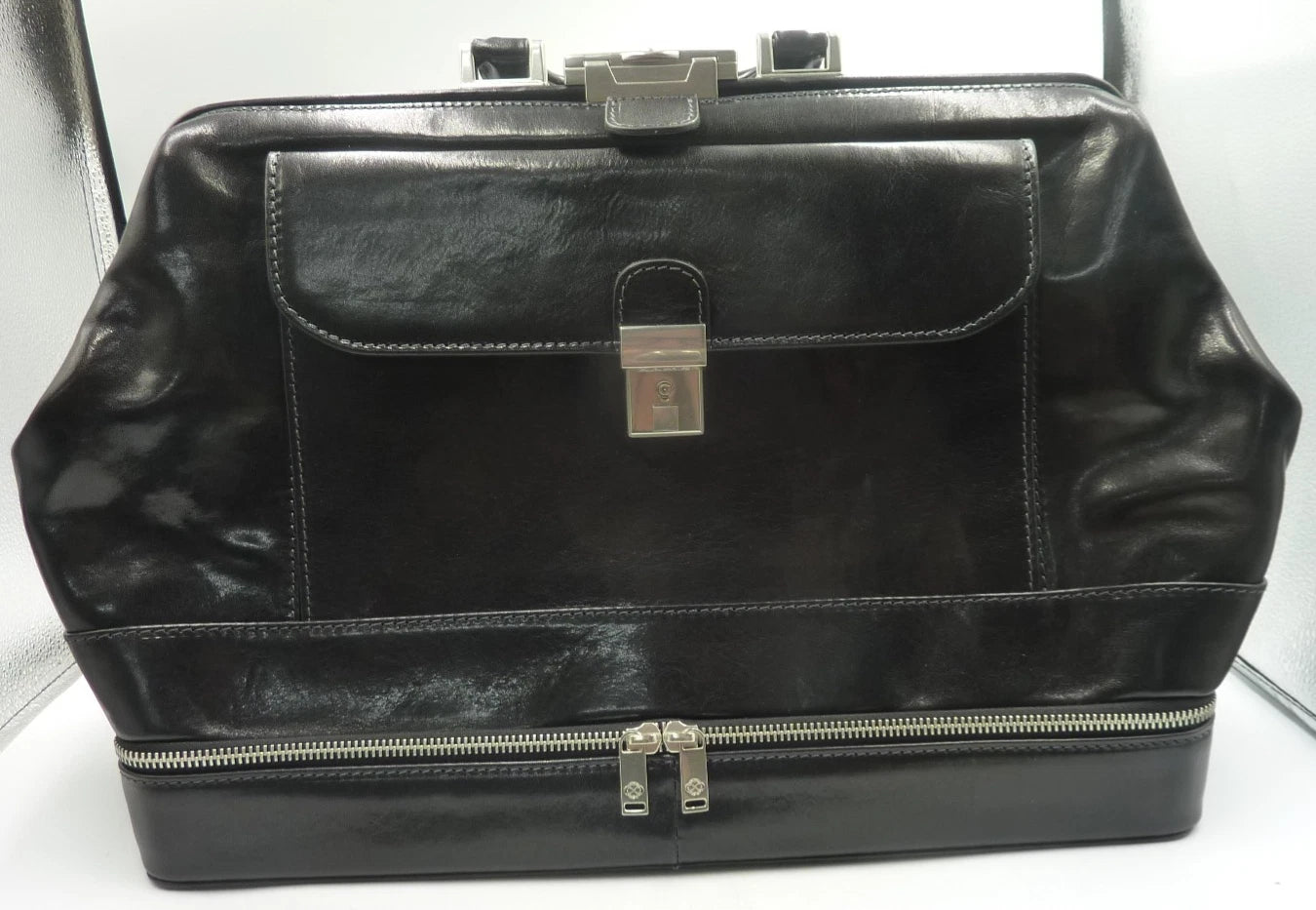 TIME RESISTANCE Large Italian Leather Doctor Bag -The Master and Margarita-BLACK
