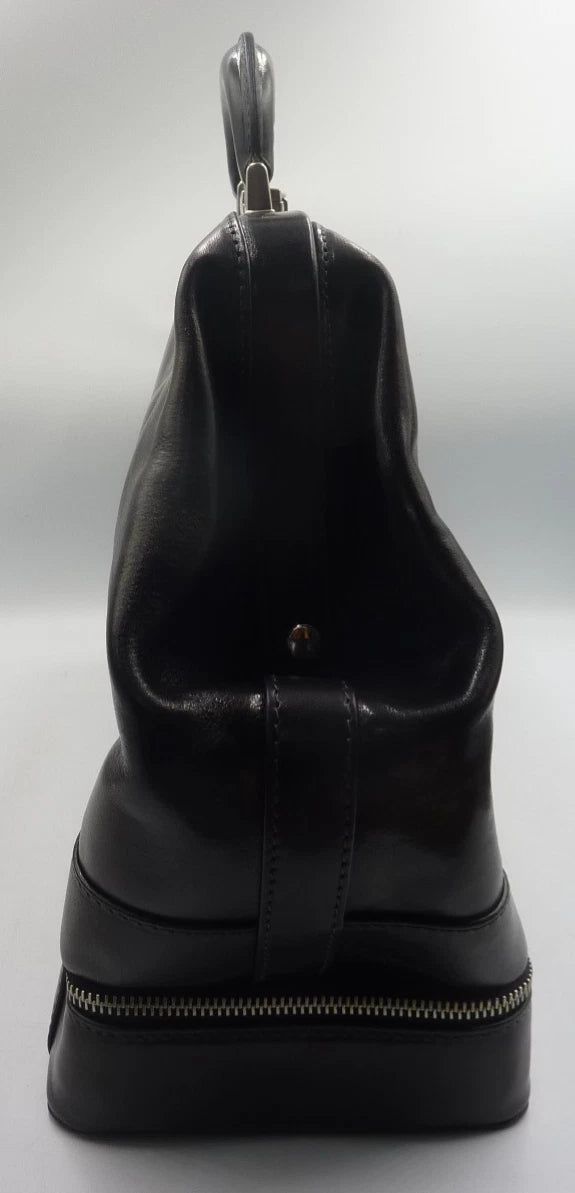 TIME RESISTANCE Large Italian Leather Doctor Bag -The Master and Margarita-BLACK