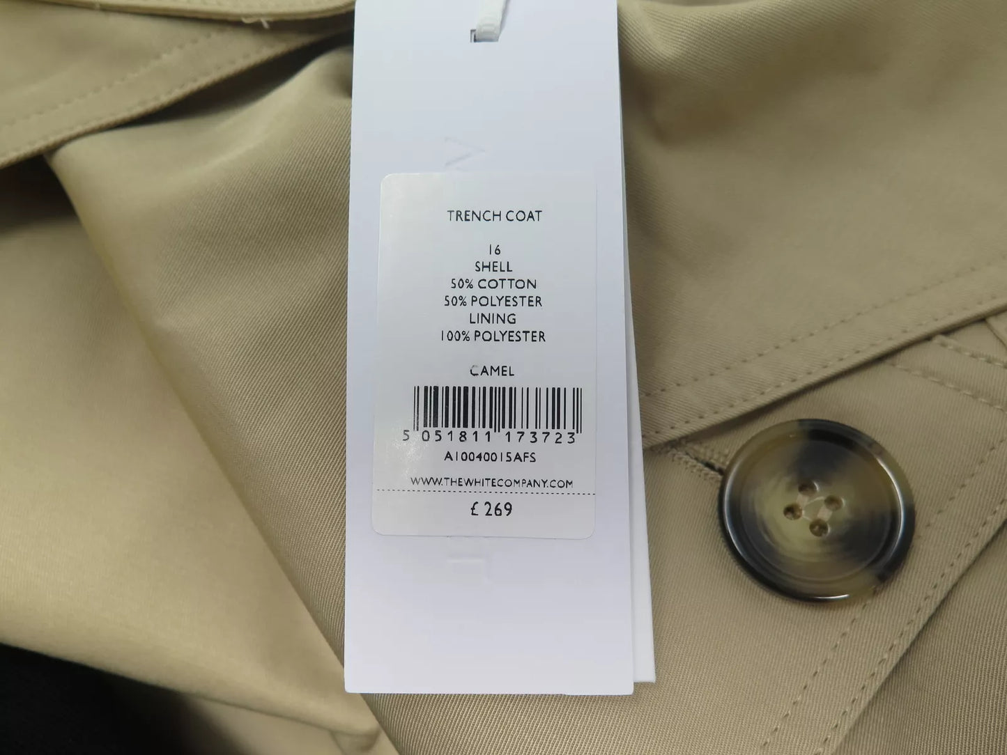 THE WHITE COMPANY-TRENCH COAT-CAMEL-UK16