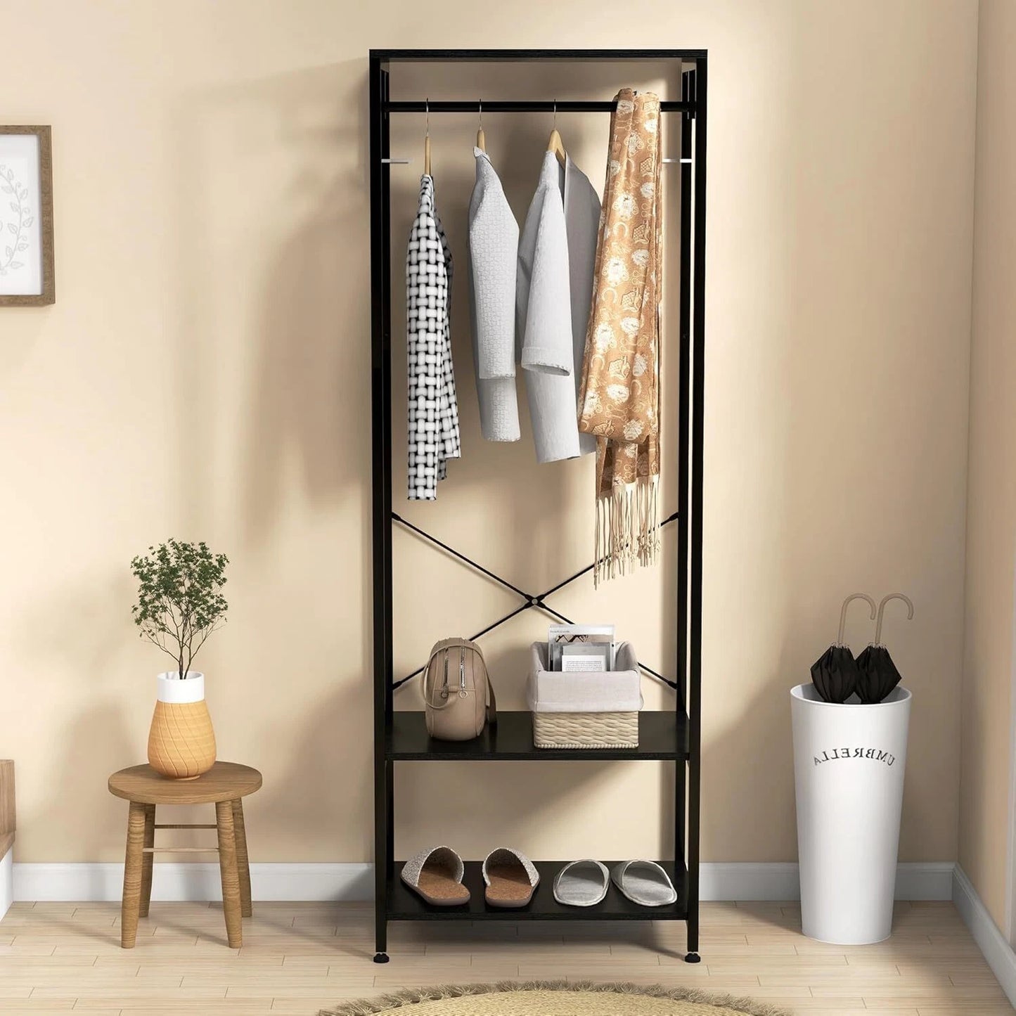 HOMCOM Coat Rack, 2-in-1 Clothes Stand with Shoe Storage