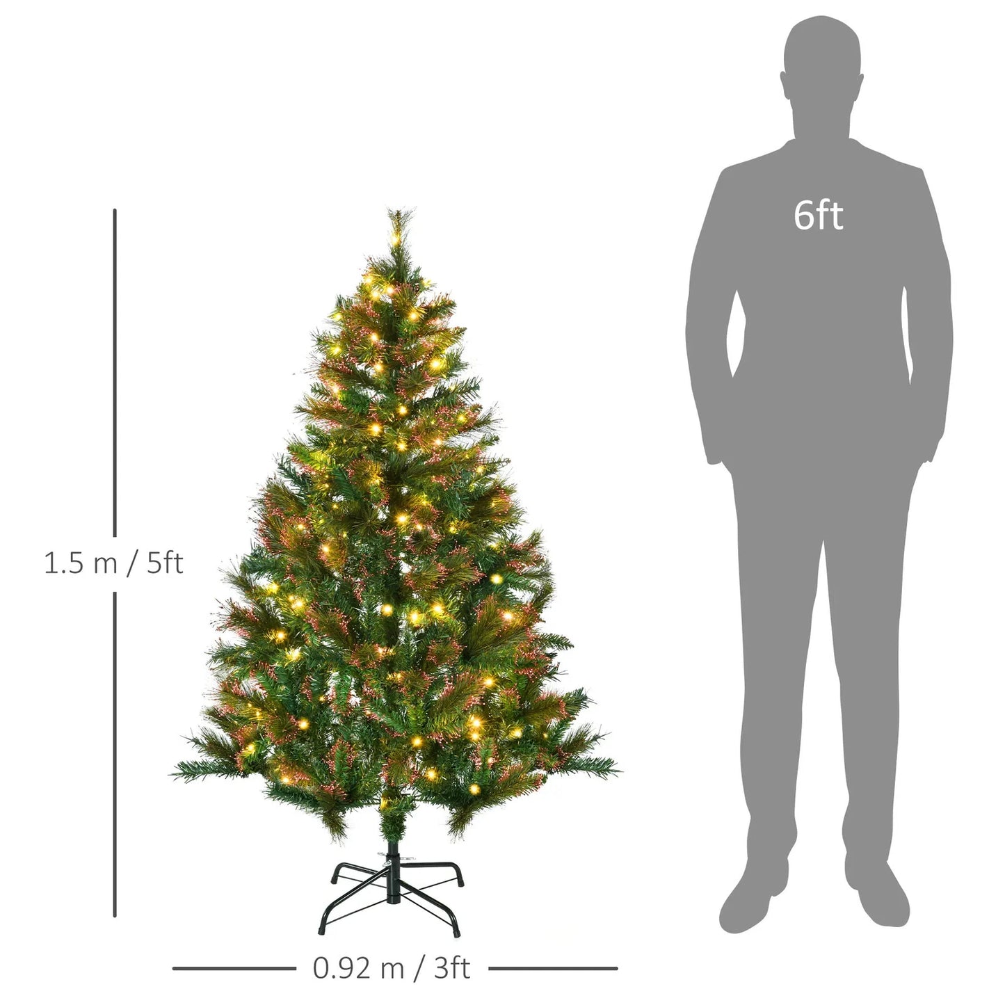 HOMCOM 1.5m 5ft Pre-Lit Christmas Tree Artificial